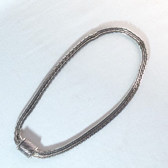 Double Stranded Choker Necklace Silver Tone Cylindrical Links Barrel Clasp - Picture 2 of 9
